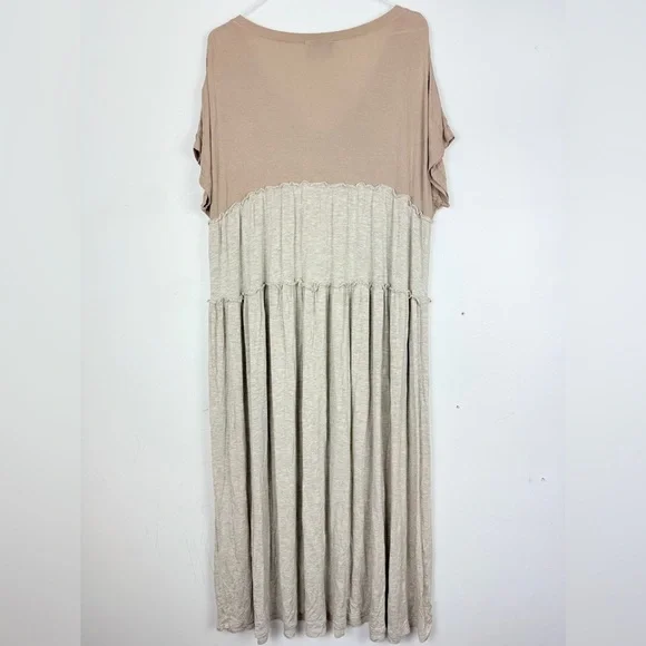 Anthropologie Saturday Sunday Tiered Neutral Colorblock Relaxed Knit Boho Dress - Picture 4 of 7